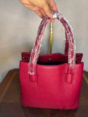 Stylish Dark Cherry Red Tote Bag with Gold Accent